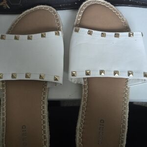 Torrid White Sandals with Gold Studs